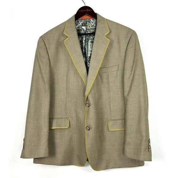 Tallia Mens Sz 48R Green Tan Blazer Two Button Single Breasted Formal Preppy Hng - Picture 4 of 12